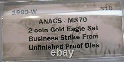 1999-w 10 $ 1/4 Oz Gold Eagle Anacs Ms70 Inachevé Preuve Die Erreur