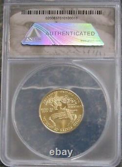 1999-w 10 $ 1/4 Oz Gold Eagle Anacs Ms70 Inachevé Preuve Die Erreur