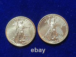 (2) 1999 $5 Gold American Eagle 1/10 Oz Gold Bu Vintage Coins 0,20 Oz Total