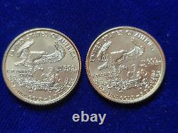 (2) 1999 $5 Gold American Eagle 1/10 Oz Gold Bu Vintage Coins 0,20 Oz Total