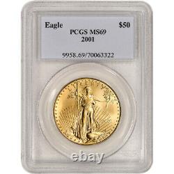 2001 American Gold Eagle 1 Oz 50 $ Pcgs Ms69
