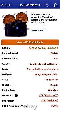 2002 W Proof 10 $ Or Eagle Reagan Pcgs Pr69dcam Gaudens Design 1 560,00 $ Atx