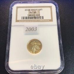 2003 Gold American Eagle 1/10 Oz 5 $ Ngc Ms69 Avant-projet
