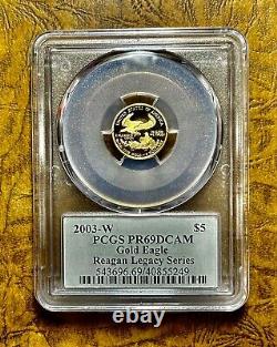 2003 W Proof 5 $ Or Eagle Reagan Pcgs Pr69dcam Gaudens Design Basse Monnaie # IMI