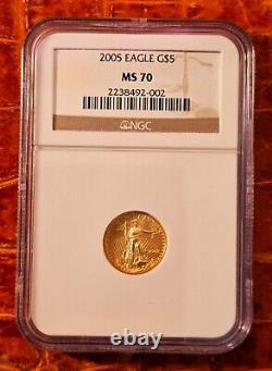 2005 1/10 Oz 5 $ American Gold Eagle Coin Ngc Ms70