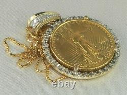 2005 1/10 Oz American Gold Pendentif Eagle 14k Or Jaune 18 Boîte Collier Chaîne