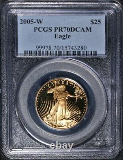 2005-w Gold American Eagle 25 $ Pcgs Pr70 Dcam Blue Label