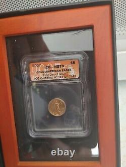 2007 Ms70 American Eagle Premier Jour Émission Or $5 Coin In Display Box
