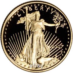 2007 W American Gold Eagle Proof 1/10 Oz $ 5 Pièce En Capsule