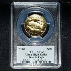 2009 Gold Ultra High Relief 20 $? Pcgs Mlle-69? Uhr Moy & Mercanti A Signé? Confiance