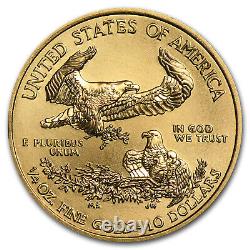 2010 1/4 oz Gold American Eagle BU SKU #58142 translates to 'Aigle Américain en or de 1/4 oz de 2010, Belle épreuve, Référence #58142' in French.