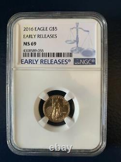 2010 Gold American Eagle 1/10 Once 5 $ Ngc Ms69 Premiers Rejets Certifiés (055)