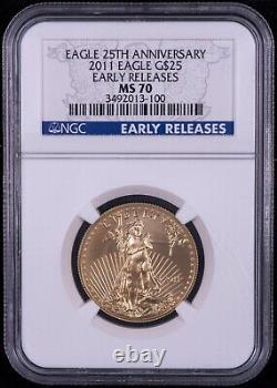 2011 1/2 oz Gold Eagle $25 Early Releases NGC MS70 NB10 translates to 'Aigle d'or 1/2 oz 2011 25 $ Premières émissions NGC MS70 NB10' in French.
