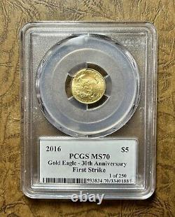 2016 $5 Rare Pcgs First Strike Gaudens Étiquette Gold Eagle 30th Anni Ms70 # Gvr