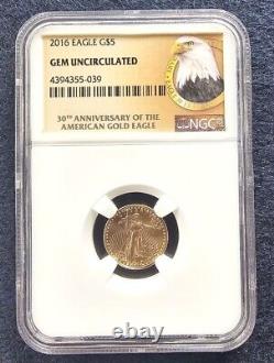 2016 Gold $5 American Eagle 1/10 oz pièce NGC GEN UNC