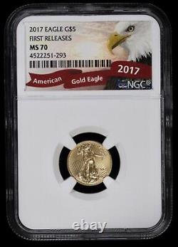 2017 1/10 Oz 5 $ Gold Eagle Ngc Ms70 Première Version Fr Age (bu, Non Circulé)