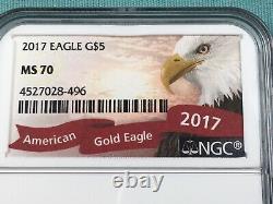 2017 1/10 Oz Gold American Eagle Coin Flawless Ms70 Ngc