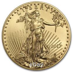 2017 American Gold Eagle 1/10 oz $5 Gold Coin translates to:
Pièce d'or américaine American Gold Eagle 2017 de 1/10 oz, valeur de 5 dollars.