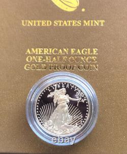 2017-w Gold American Eagle Proof. 25 $ 1/2 Oz Or. Emballage Du Gouvernement D'origine