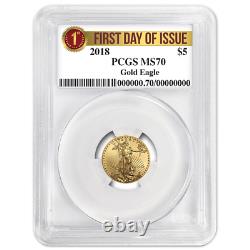 2018 $5 American Gold Eagle 1/10 Oz Pcgs Ms70 Fdoi First Label