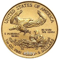 2019 $5 American Gold Eagle 1/10 Oz Brillant Non Circulé