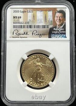 2020 $25 Aigle d'or américain 1/2oz NGC MS69 Série HÉRITAGE Ronald Reagan FDOI