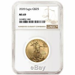 2020 25 $ Américain Gold Eagle 1/2 Onces. Ngc Ms69 Brown Étiquette