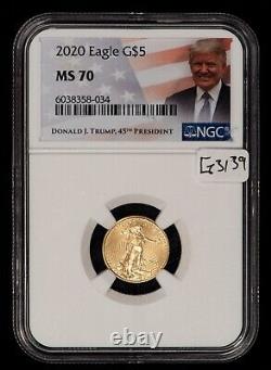2020 5 $ 1/10 oz Aigle américain en or Président Donald Trump NGC MS 70 G3139