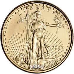 2020 Américaine Gold Eagle 1/10 Oz $ 5 1 Rouleau Fifty 50 Bu Pièces De Monnaie Dans Tube En Bon État