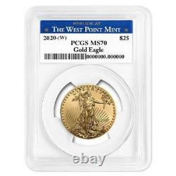 2020 (w) 25 $ American Gold Eagle 1/2 Oz Pcgs Ms70 West Point Label