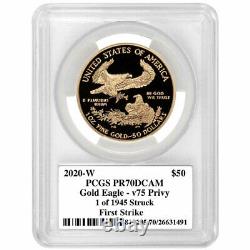 2020-w Proof $50 American Gold Eagle V75 Wwii 75ème Pcgs Pr70dcam Fs V75 Label