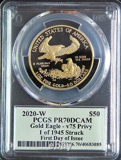 2020-w Proof $50 American Gold Eagle Wwii 75th Pcgs Pr70dcam First Day Issue V75
