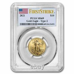 2021 1/4 Oz American Gold Eagle Ms-69 Pcgs (firststrike, Type 2)