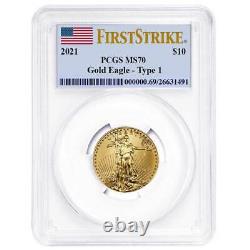 2021 $10 American Gold Eagle 1/4 Oz Pcgs Ms70 First Strike Flag Label