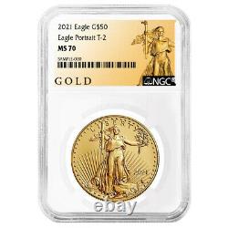 2021 50 $ Type 2 American Gold Eagle 1 Oz Ngc Ms70 Als Étiquette