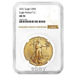 2021 50 $ Type 2 American Gold Eagle 1 Oz Ngc Ms70 Marron Étiquette
