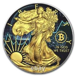 2021 American Eagle Liberty Colorized Bitcoin New Gold 1oz. 999 Pièce En Argent Pur