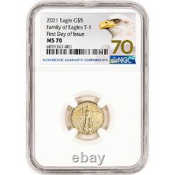 2021 American Gold Eagle 1/10 Oz 5 $ Ngc Ms70 Premier Jour D'émission 70e Année Étiquette