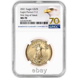 2021 American Gold Eagle Type 2 1/2 Oz 25 $ Ngc Ms70 Première Journée Numéro 70 Étiquette