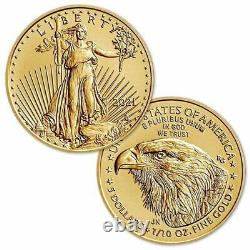 2021 Type 2 5 $ 1/10 Oz American Gold Eagle Bullion Coin Gem Non Circulé