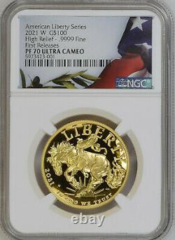 2021 W 1 Oz Gold 100 $ American Liberty High Relief Proof Coin Ngc Pf70 Uc Fr