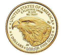 2021 W $ 5 1/10 Oz Gold American Eagle Proof Coin Type 2 Scélérisé Dans Une Boîte En Stock