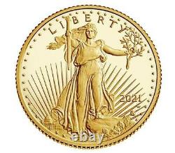 2021 W $ 5 1/10 Oz Gold American Eagle Proof Coin Type 2 Scélérisé Dans Une Boîte En Stock