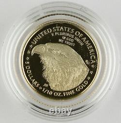 2021 W $ 5 1/10 Oz Gold American Eagle Proof Coin Type 2 +box & Coa En Main