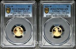 2021 W $ 5 Gold American Eagle 2 Coin Designer Edition Fs Pcgs T2 Pr70 & T1 Pr69