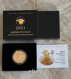 2021-W 50 $ Aigle d'or américain 1 oz Pièce d'or fin polie OGP & COA 21EHN
