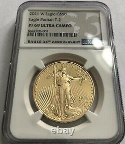 2021 W American Eagle 1 Oz Gold Proof 50 $ Pièce T-2 Ngc Pf69 Ultra Cameo (21ebn)
