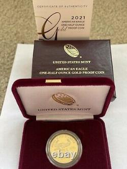 2021 W American Eagle One-half Ounce Gold Proof Coin 25 $ Rare Type-1 21ec