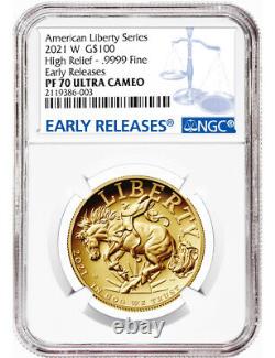 2021 W G$100 American Liberty Series High Relief. 9999 Fine Er Ngc Pf70