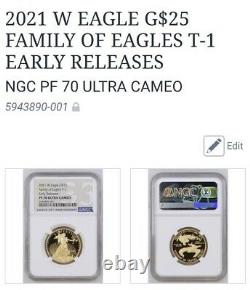 2021 W Proof 1/2 Oz 25 $ Gold Eagle Ngc Pf70 Er